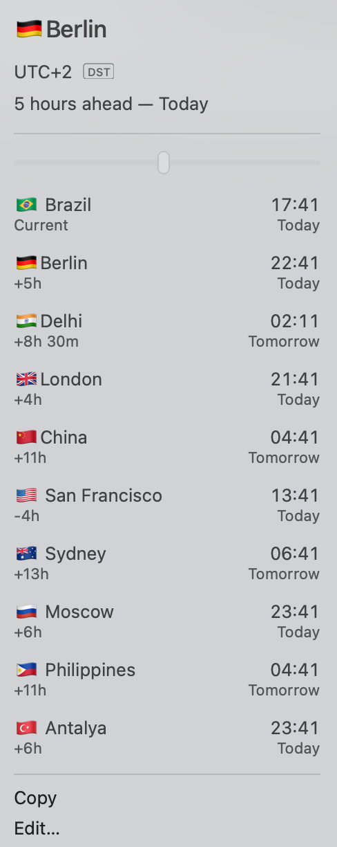 Timezones do Dato que vejo da barra do menu